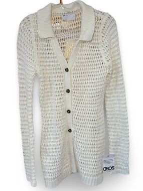 ASOS Ivory Open-Knit Button-Front Cardigan